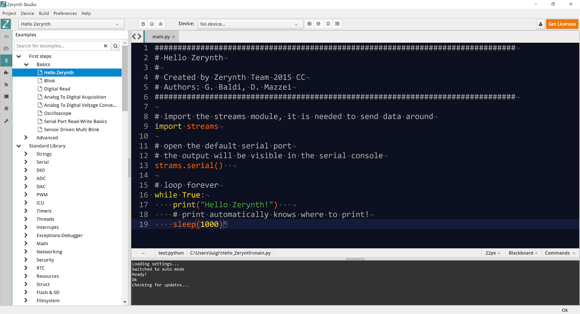 hello zerynth example